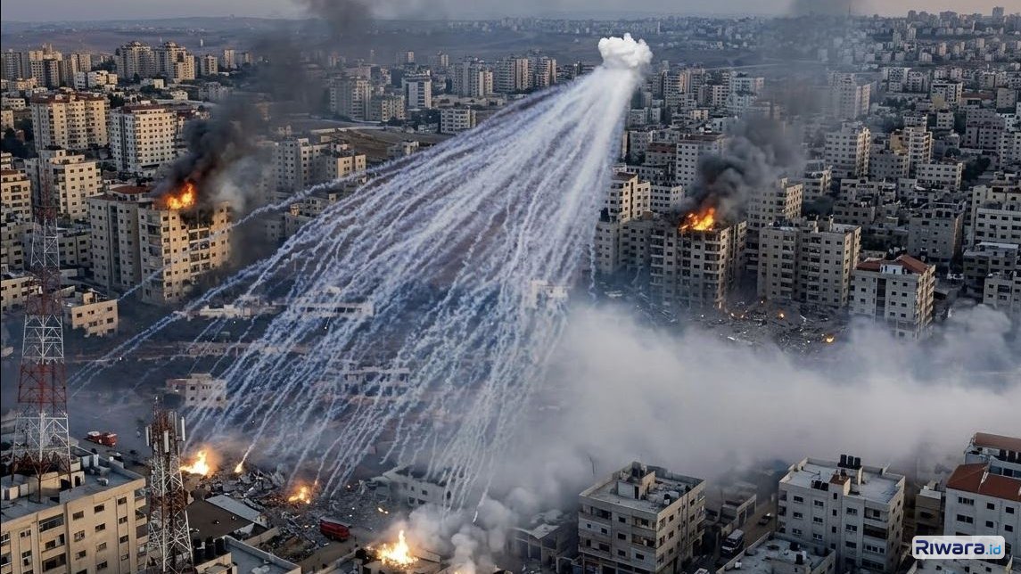 Ilustrasi ledakan bom posfor putih, dibuat dengan bantuan AI